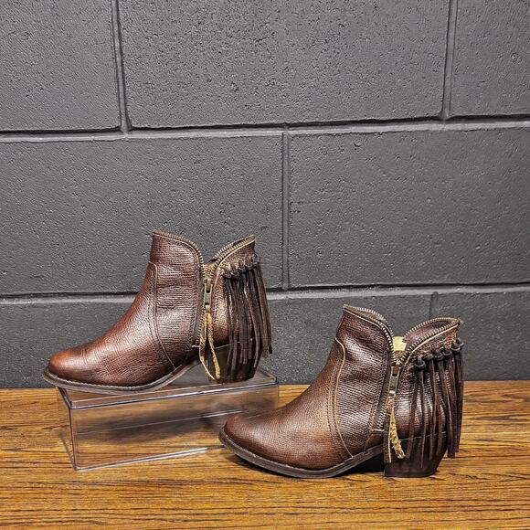 Circle G P5121 Brown Leather Fringe Zip Western Ankle Boots Booties Women’s 6 - Picture 1 of 8